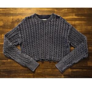 Aerie Women’s Medium Pullover Sweater Cropped Cable Knit 100% Cotton Crew Neck